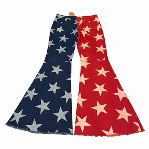 NEW Bibi America USA Bell Bottom Flared American Flag Red Blue Denim Jeans XL